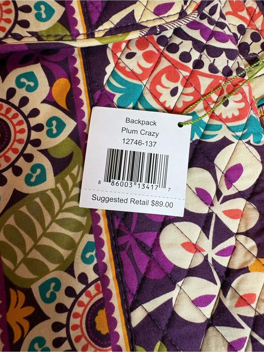 Vera Bradley Backpack Plum Crazy Adjustable Strap School Travel NWT - Picture 3 of 10